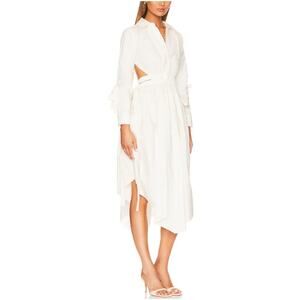 L'Academie 'Mildred' White Poplin Asymmetric Midi Dress Size S